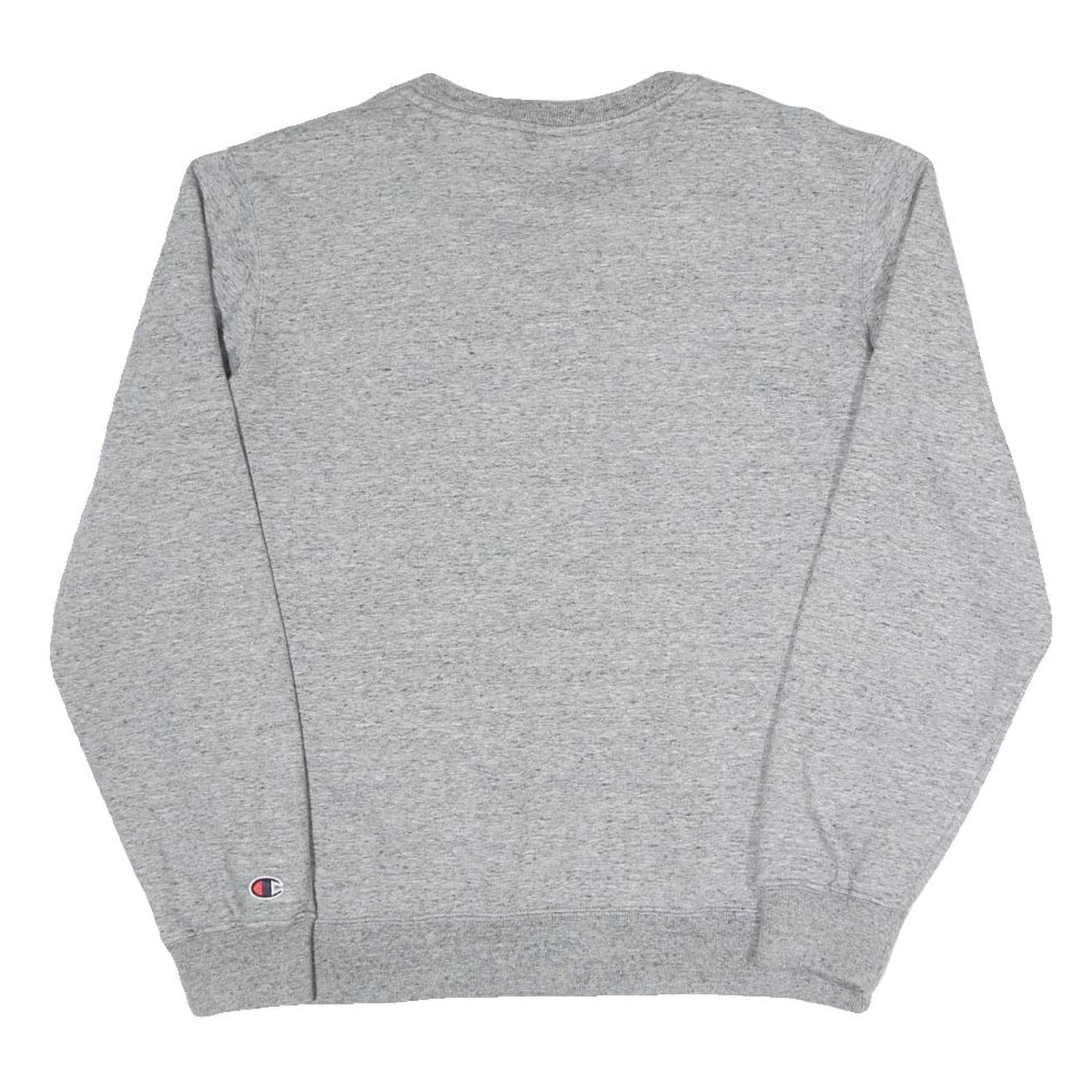 CHAMPION Mens Grey Crew Neck S Cotton Blend Sweatshirt Logo Sleeve