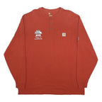 CARHARTT Mens Rust Orange Workwear Pocket Long Sleeve Henley XL Cotton Blend