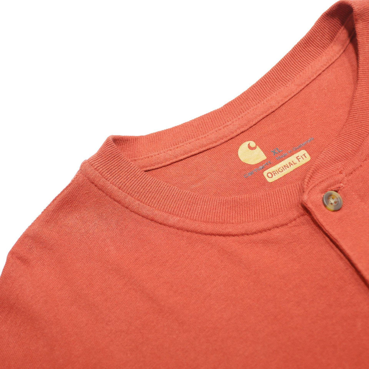 CARHARTT Mens Rust Orange Workwear Pocket Long Sleeve Henley XL Cotton Blend