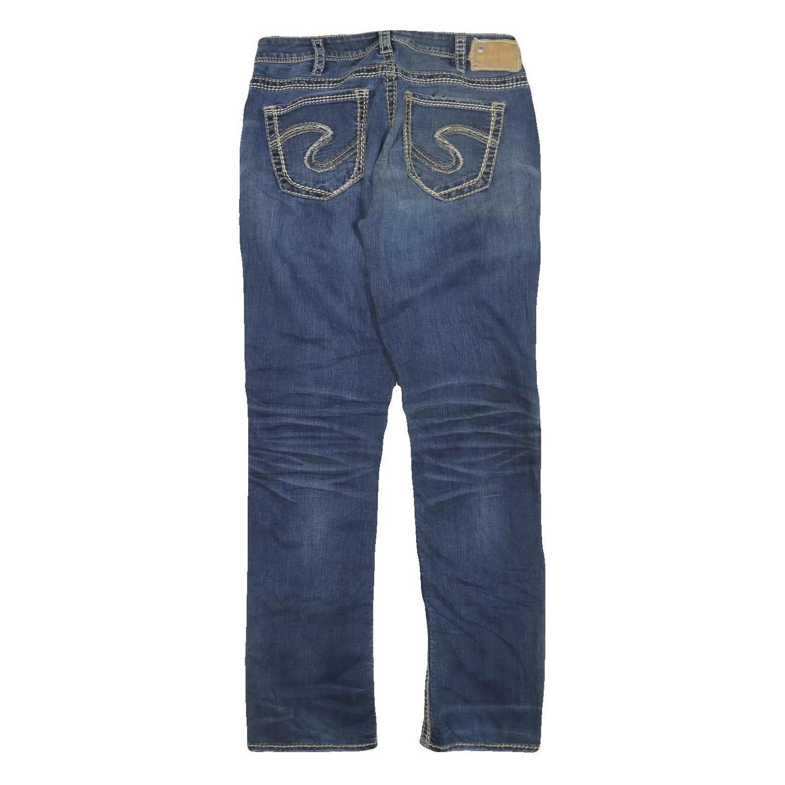 SILVER Womens Jeans Blue Regular Straight Denim Medium W32 L32 Stylish Stitching