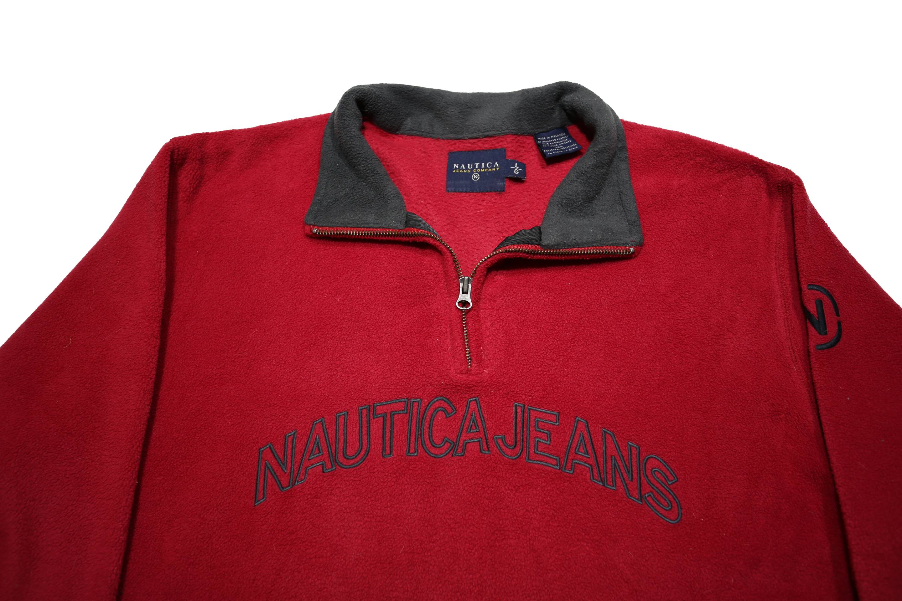 NAUTICA Mens Red & Grey Pullover Plain Zip Crew Neck Basic Knit L Nautica Jeans