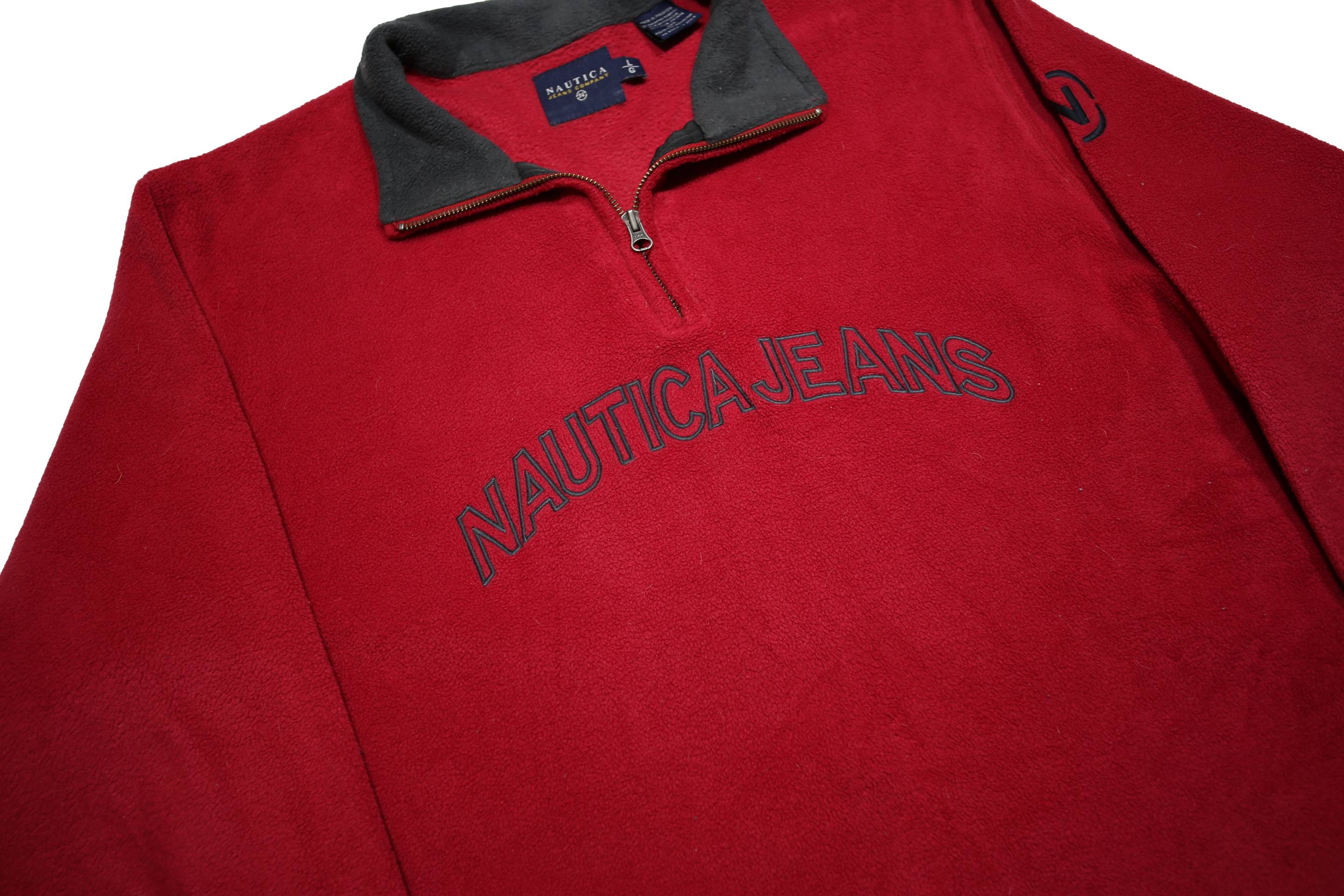 NAUTICA Mens Red & Grey Pullover Plain Zip Crew Neck Basic Knit L Nautica Jeans
