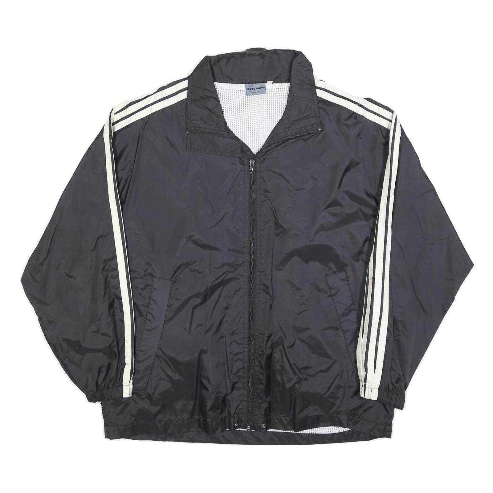 CRAZY WAVE Mens Black & Cream Retro Sports Zip Jacket Polyester Blend S