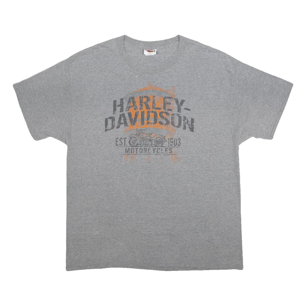 HARLEY DAVIDSON Mens Grey & Orange Graphic T-Shirt XL Short Sleeve Crew Neck