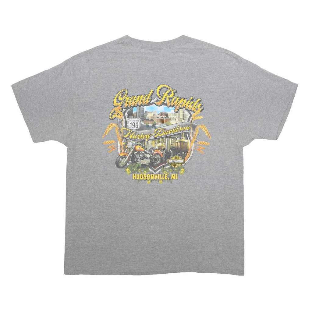 HARLEY DAVIDSON Mens Grey & Orange Graphic T-Shirt XL Short Sleeve Crew Neck