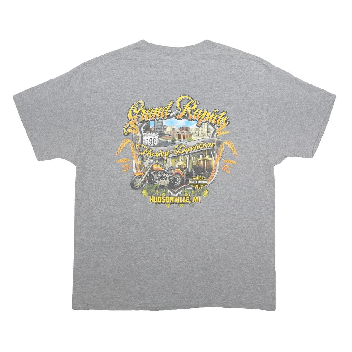 HARLEY DAVIDSON Mens Grey & Orange Graphic T-Shirt XL Short Sleeve Crew Neck
