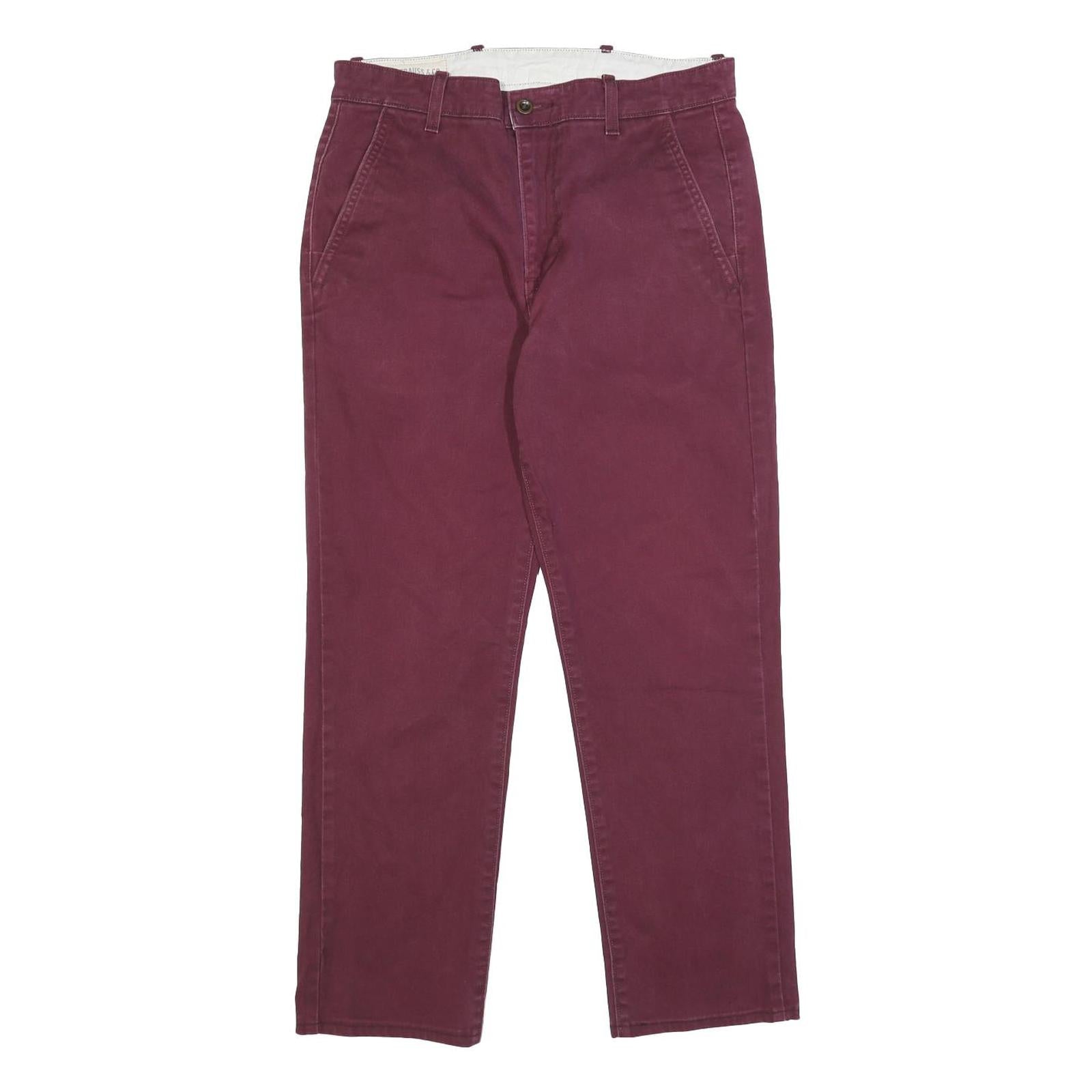 LEVI'S Mens Cotton Blend Burgundy Slim Straight Trousers W30 L27 Casual Wear