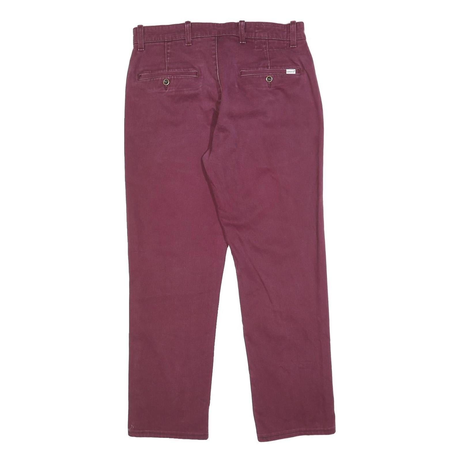 LEVI'S Mens Cotton Blend Burgundy Slim Straight Trousers W30 L27 Casual Wear