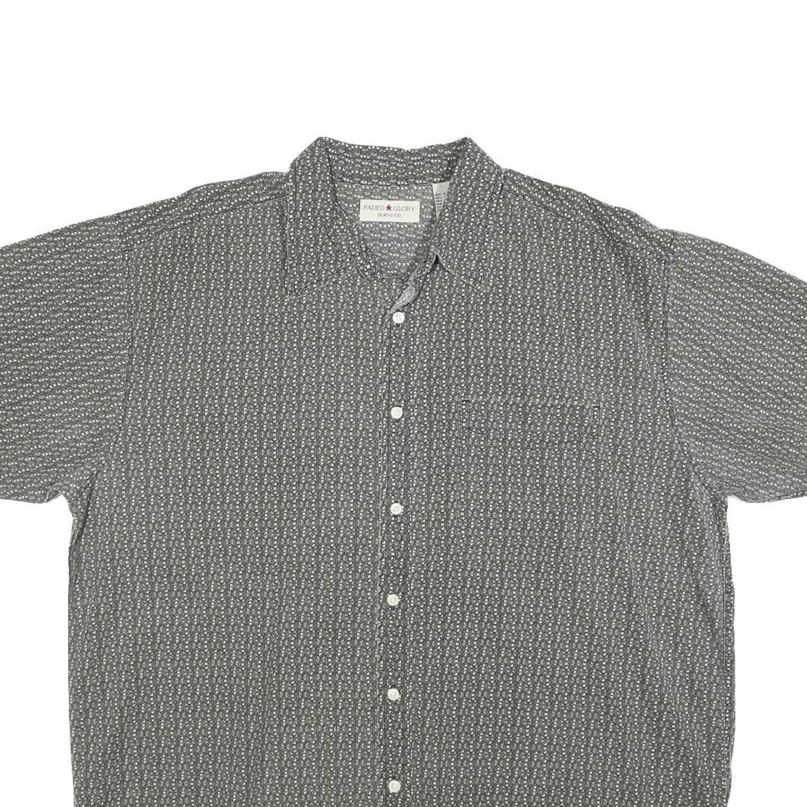 FADED GLORY Mens Grey & White Patterned Shirt XL Cotton Blend Casual Button Down