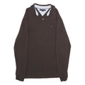 TOMMY HILFIGER Mens Brown Long Sleeve Plain L Logo Cotton Polo Shirt