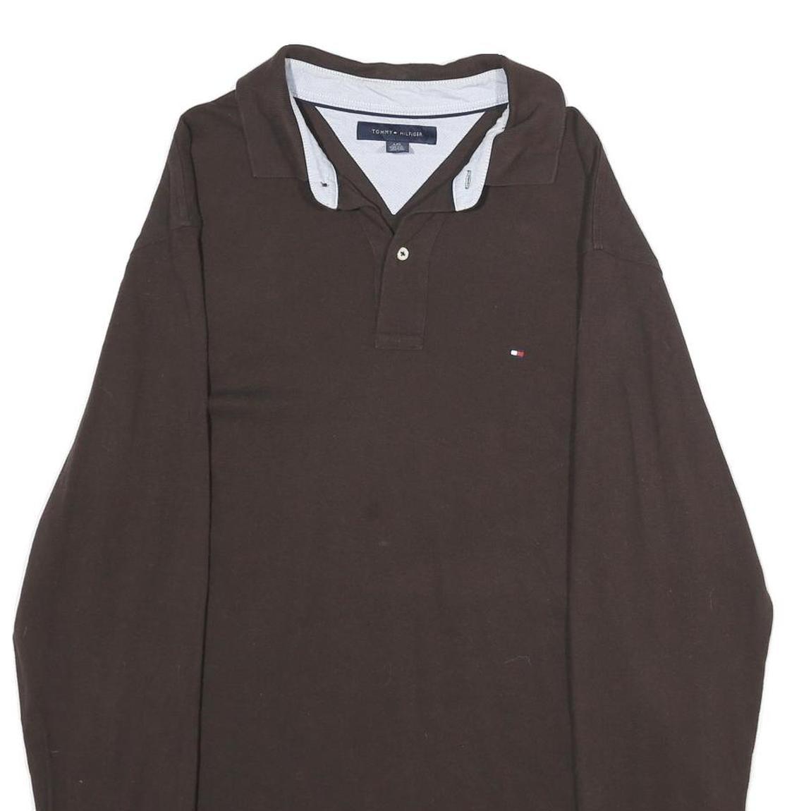 TOMMY HILFIGER Mens Brown Long Sleeve Plain L Logo Cotton Polo Shirt