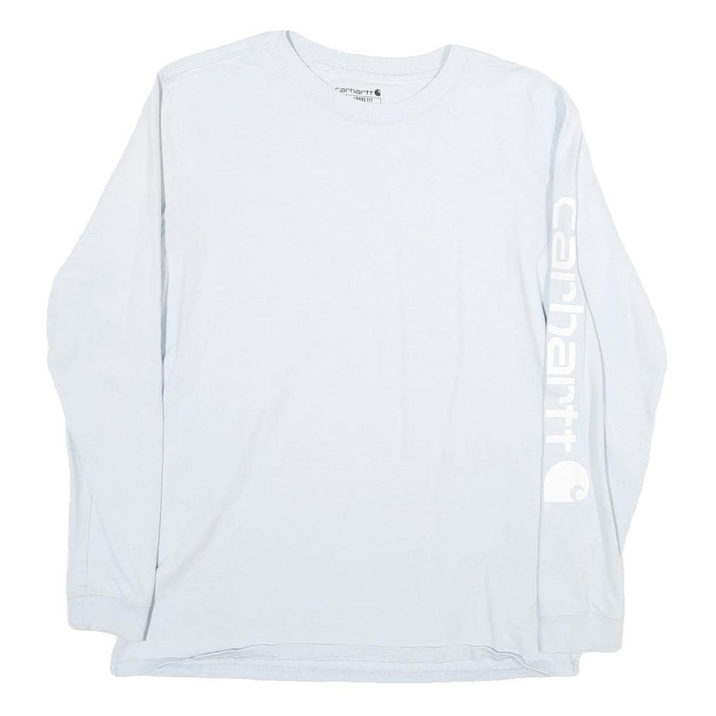 CARHARTT Mens White Long Sleeve Crew Neck T-Shirt S Cotton Logo Sleeve Print