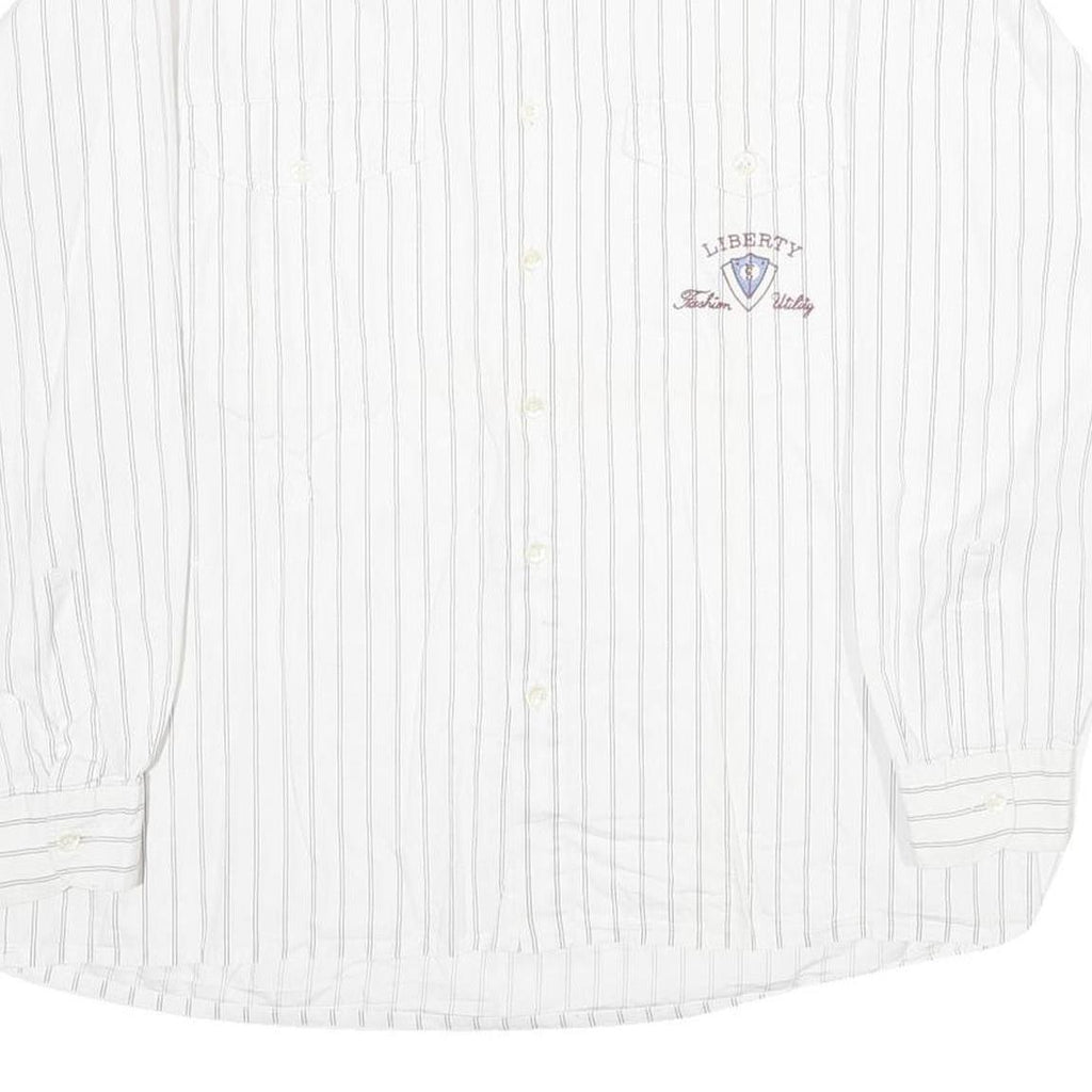 LIBERTY Mens White & Grey Striped Cotton Shirt L Button Front Casual Long Sleeve
