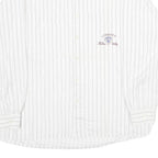 LIBERTY Mens White & Grey Striped Cotton Shirt L Button Front Casual Long Sleeve