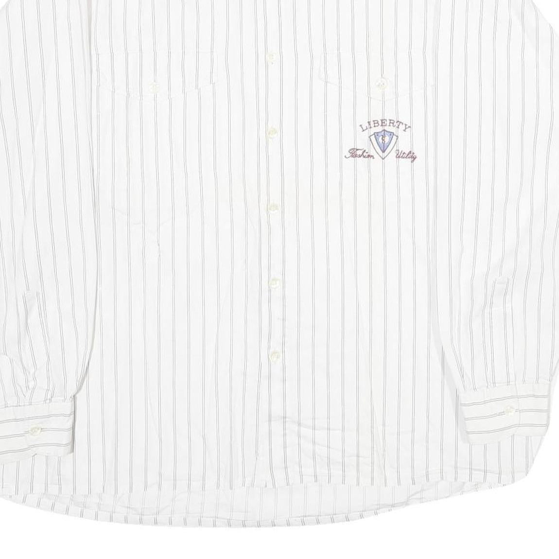 LIBERTY Mens White & Grey Striped Cotton Shirt L Button Front Casual Long Sleeve