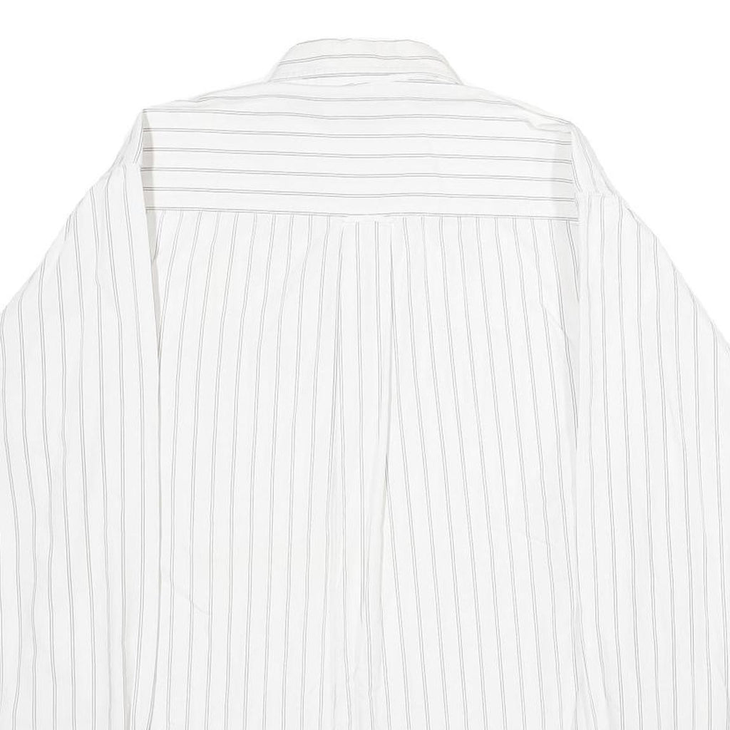 LIBERTY Mens White & Grey Striped Cotton Shirt L Button Front Casual Long Sleeve