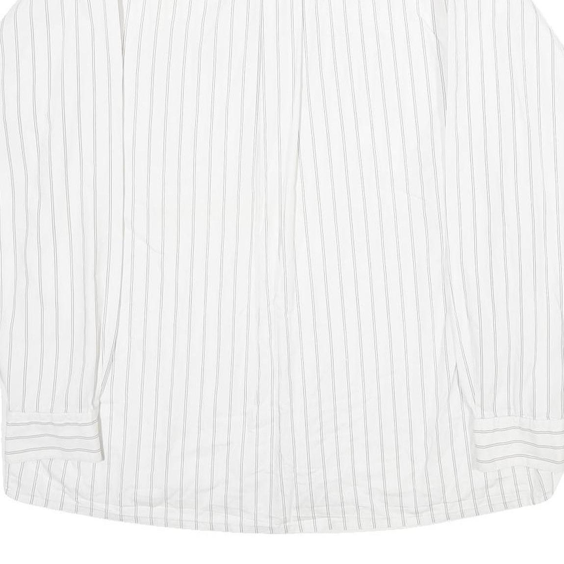 LIBERTY Mens White & Grey Striped Cotton Shirt L Button Front Casual Long Sleeve