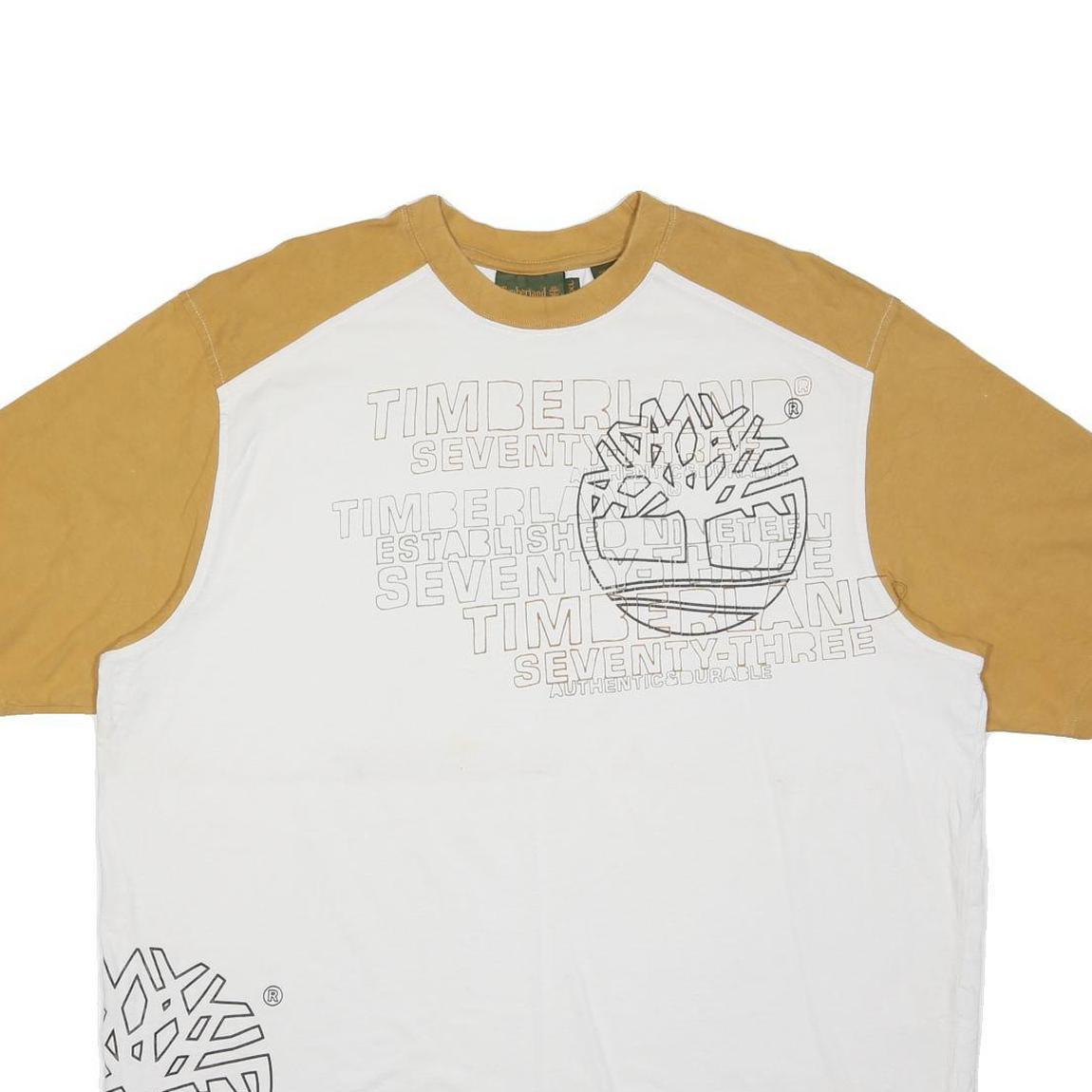 TIMBERLAND Mens White & Brown Graphic T-Shirt 2XL Short Sleeve Crew Neck Cotton