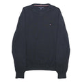 TOMMY HILFIGER Mens Navy Blue Classic Cotton Jumper Crew Neck Basic Knit L