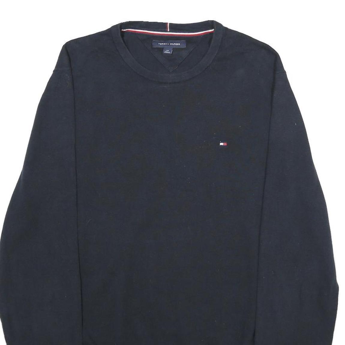 TOMMY HILFIGER Mens Navy Blue Classic Cotton Jumper Crew Neck Basic Knit L