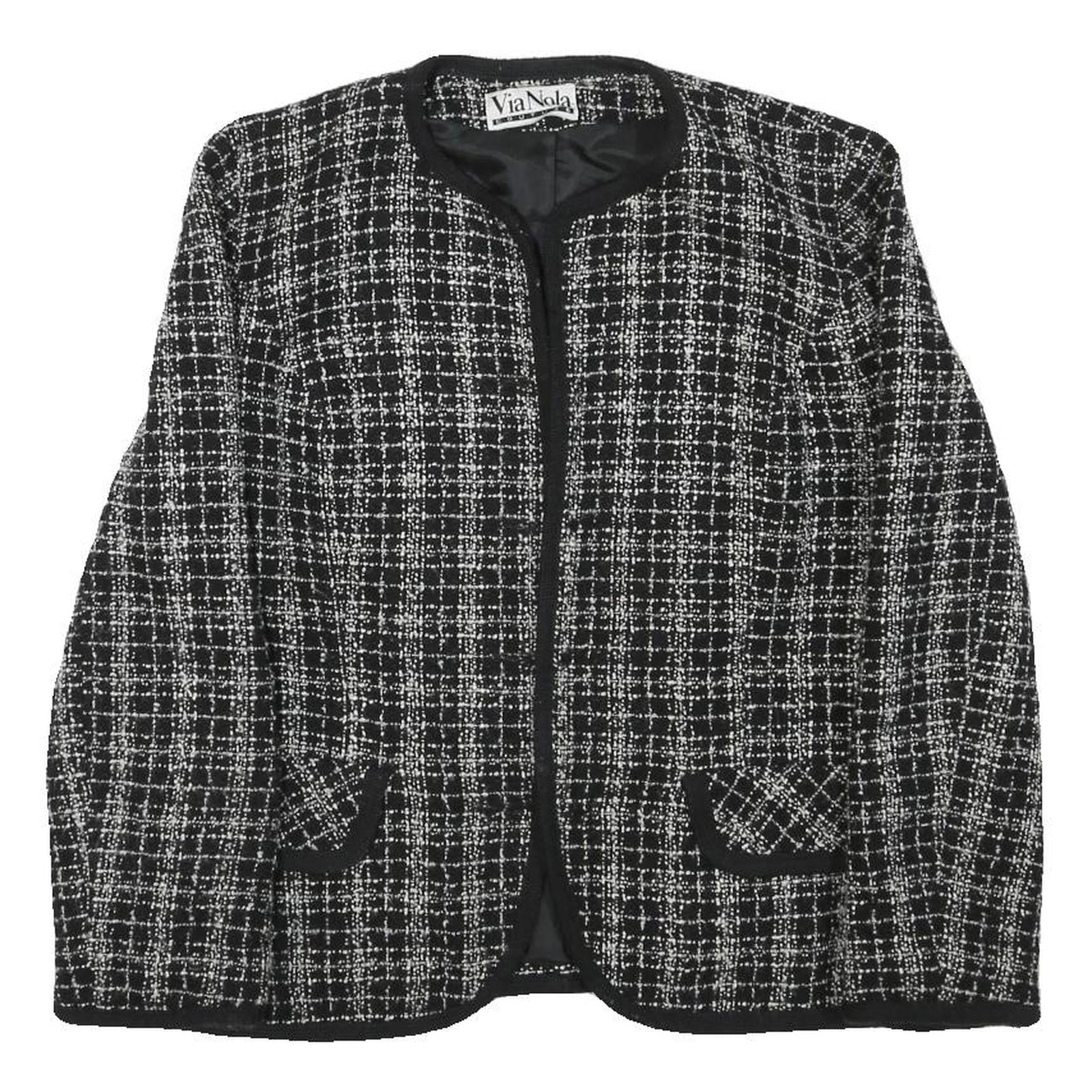 VIA NOLA Womens Black & White Tweed Jacket S Cotton Blend Classic Style
