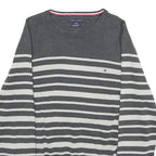 TOMMY HILFIGER Mens Grey & White Patterned Cotton Jumper Crew Neck M Striped
