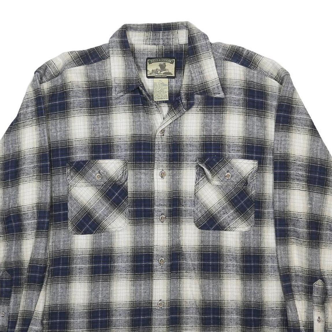 FIELD & STREAM Mens Blue & Grey Check Cotton Shirt XL Casual Classic Plaid