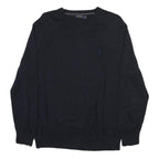 NAUTICA Mens Navy Plain Cotton Blend Jumper V Neck Basic Knit L Crew Neck Casual