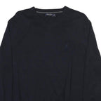 NAUTICA Mens Navy Plain Cotton Blend Jumper V Neck Basic Knit L Crew Neck Casual
