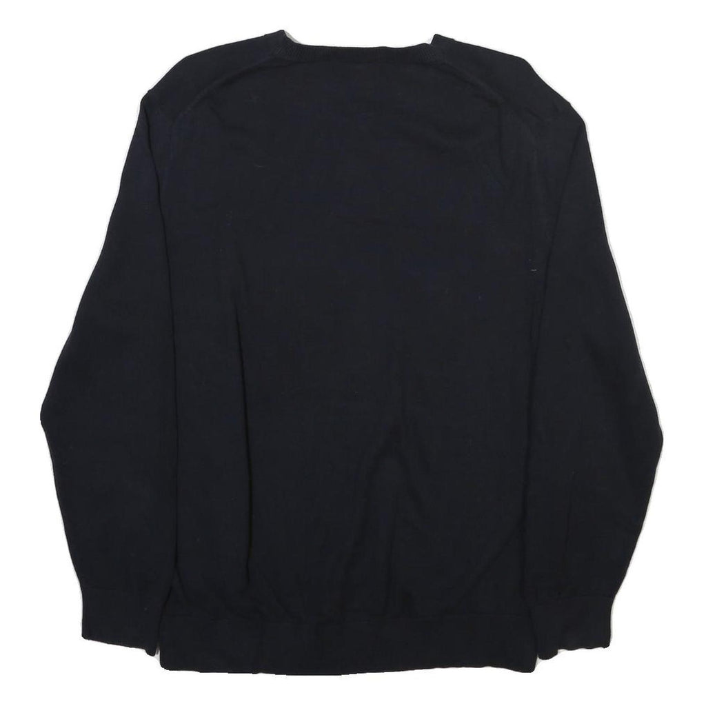 NAUTICA Mens Navy Plain Cotton Blend Jumper V Neck Basic Knit L Crew Neck Casual