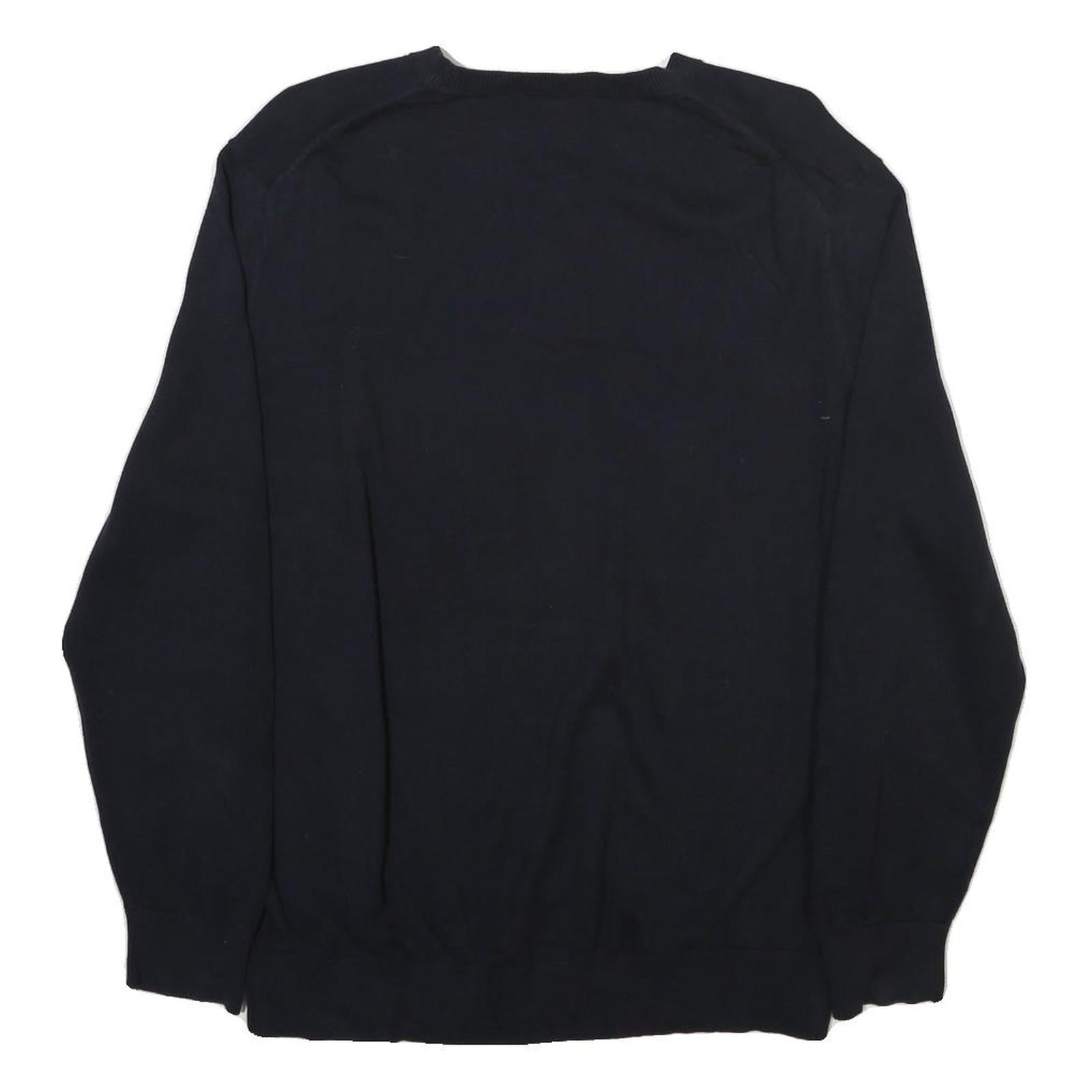 NAUTICA Mens Navy Plain Cotton Blend Jumper V Neck Basic Knit L Crew Neck Casual