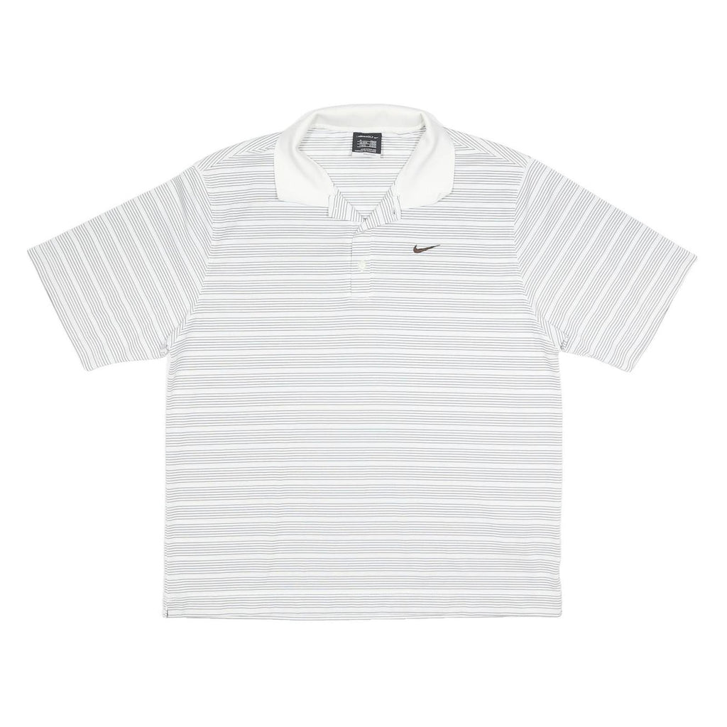 NIKE Mens White & Grey Striped Short Sleeve Polo Shirt M Lightweight Sportswear