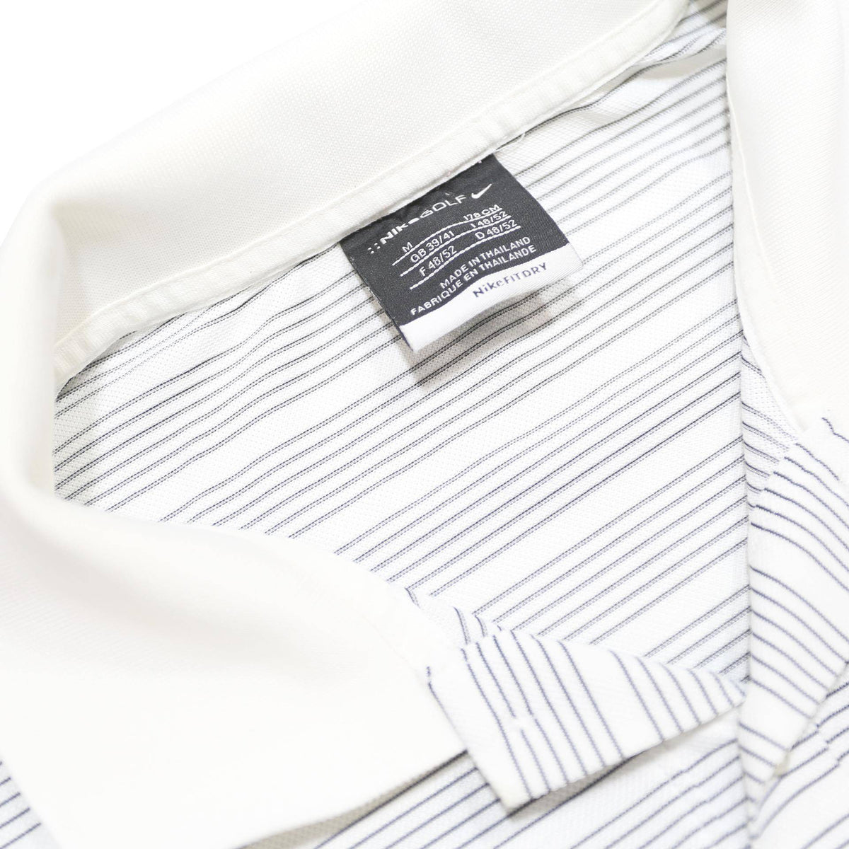 NIKE Mens White & Grey Striped Short Sleeve Polo Shirt M Lightweight Sportswear