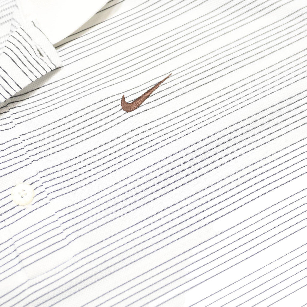 NIKE Mens White & Grey Striped Short Sleeve Polo Shirt M Lightweight Sportswear