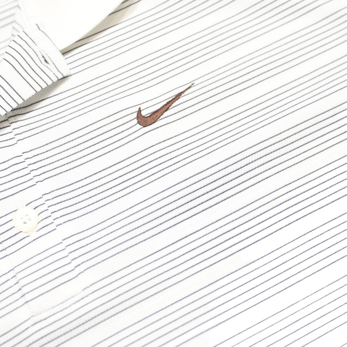 NIKE Mens White & Grey Striped Short Sleeve Polo Shirt M Lightweight Sportswear