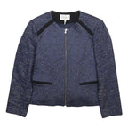 SANDRO Womens Blue Wool Blend Zip Jacket S Jacquard Pattern Elegant Style