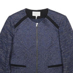 SANDRO Womens Blue Wool Blend Zip Jacket S Jacquard Pattern Elegant Style