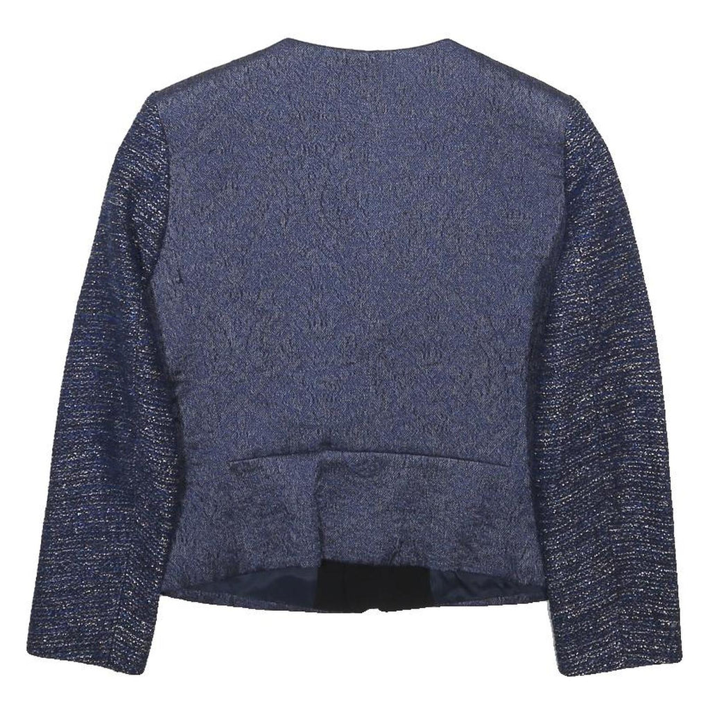 SANDRO Womens Blue Wool Blend Zip Jacket S Jacquard Pattern Elegant Style