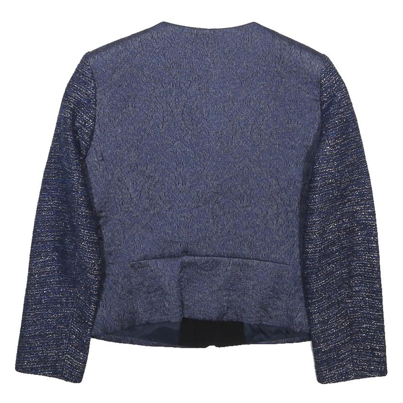SANDRO Womens Blue Wool Blend Zip Jacket S Jacquard Pattern Elegant Style