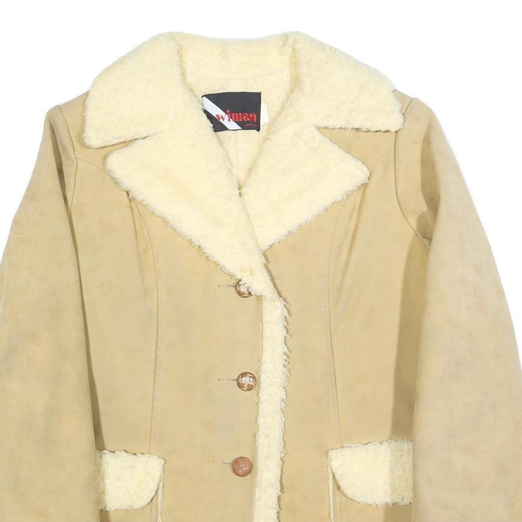 WIMAN Womens Beige Faux Shearling Button Jacket L Suede Style Winter Coat