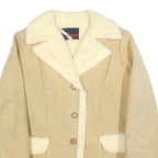 WIMAN Womens Beige Faux Shearling Button Jacket L Suede Style Winter Coat