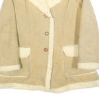 WIMAN Womens Beige Faux Shearling Button Jacket L Suede Style Winter Coat