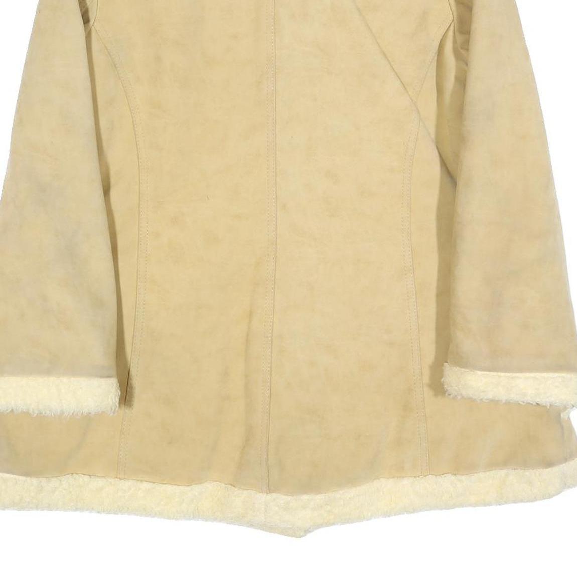 WIMAN Womens Beige Faux Shearling Button Jacket L Suede Style Winter Coat