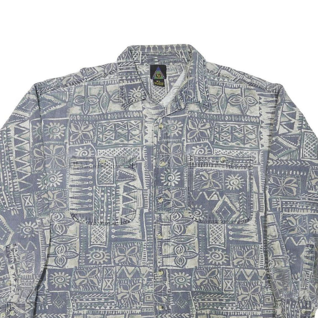 CB Mens Blue & Cream Pattern Cotton Blend Shirt XL Casual Beachwear