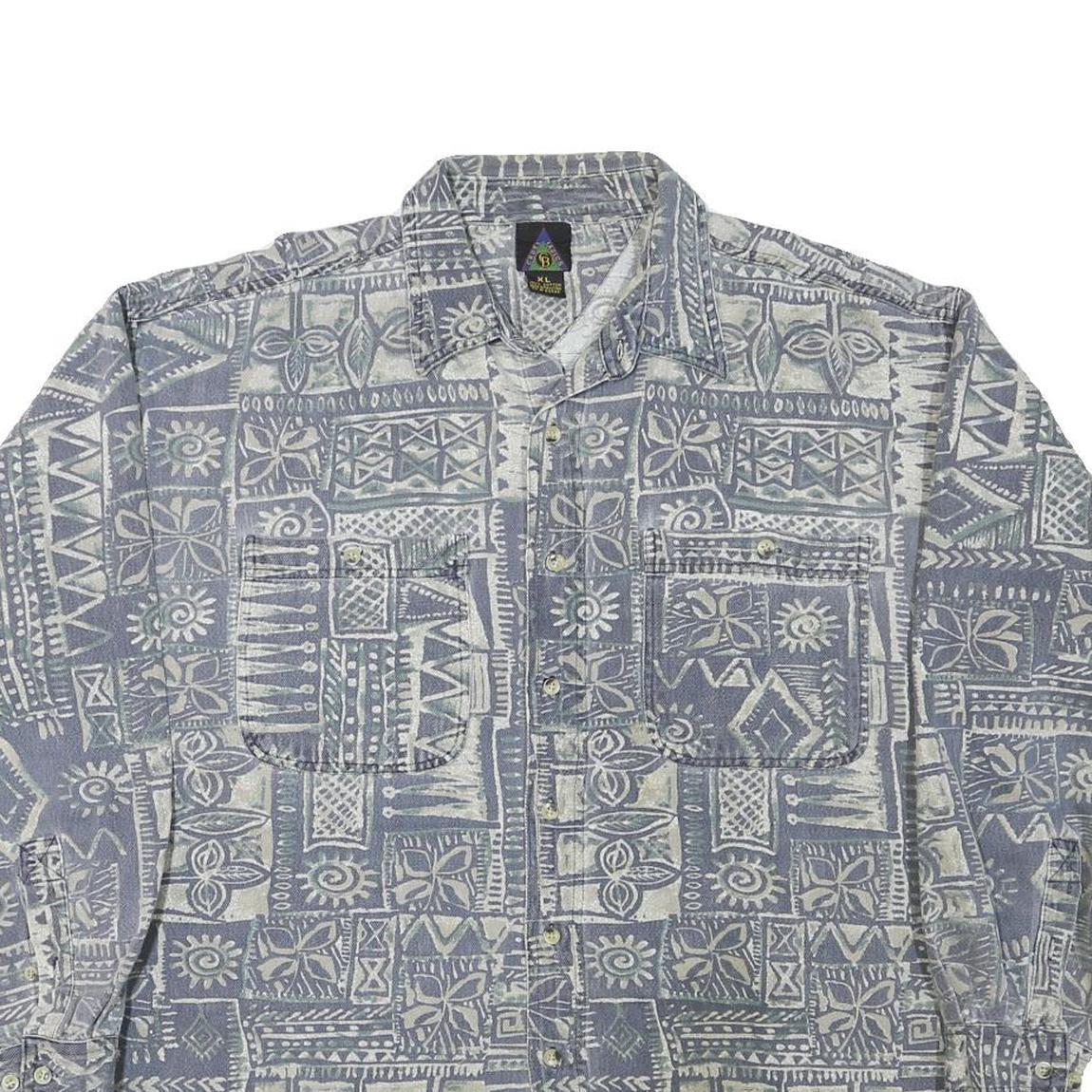 CB Mens Blue & Cream Pattern Cotton Blend Shirt XL Casual Beachwear