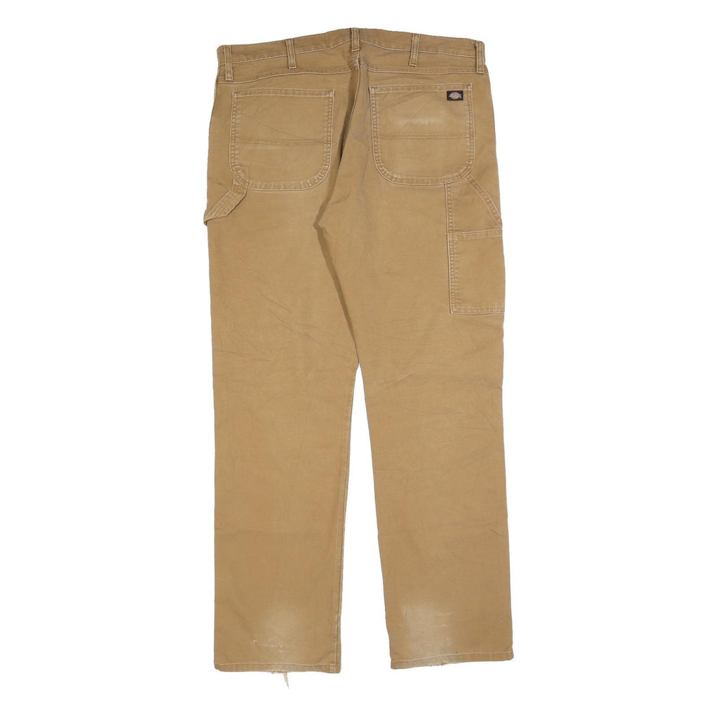 DICKIES Mens Regular Fit Workwear Jeans Beige Cotton Blend Zip W40 L34 Durable