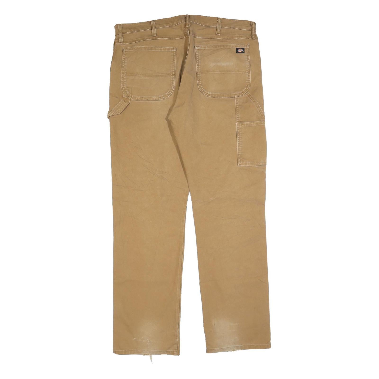DICKIES Mens Regular Fit Workwear Jeans Beige Cotton Blend Zip W40 L34 Durable