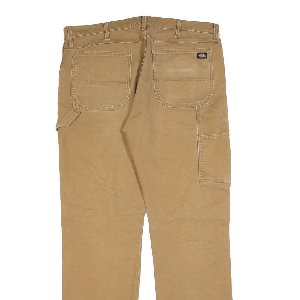 DICKIES Mens Regular Fit Workwear Jeans Beige Cotton Blend Zip W40 L34 Durable