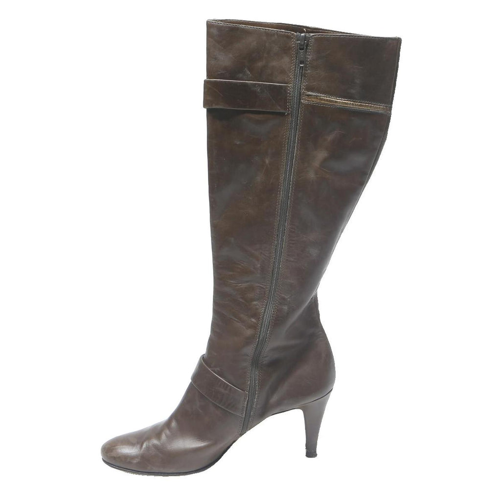 KENNETH COLE Womens Brown Leather Knee High Boots UK 7 Elegant Buckle Design