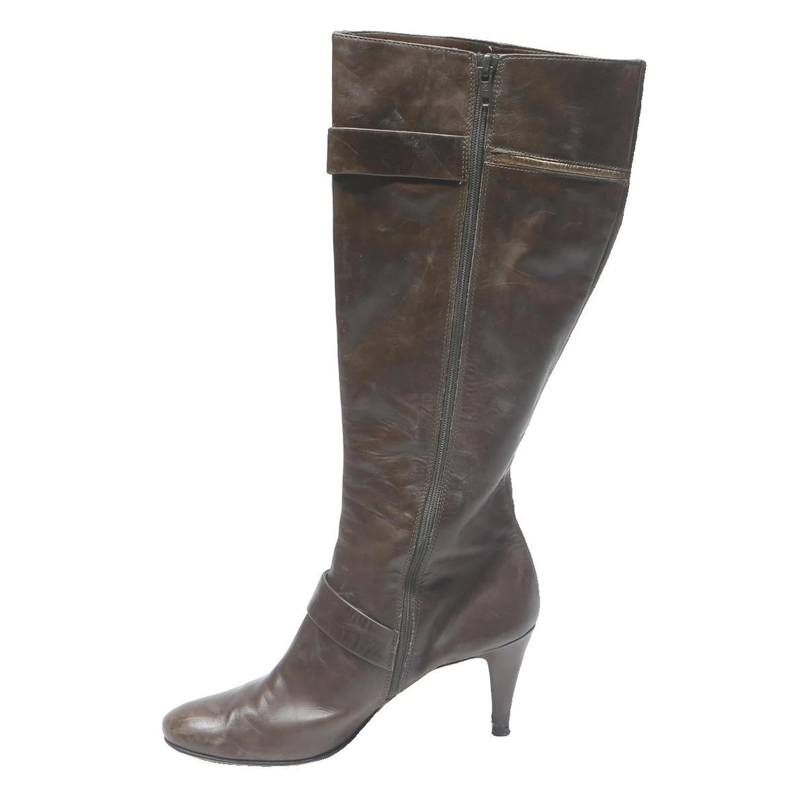 KENNETH COLE Womens Brown Leather Knee High Boots UK 7 Elegant Buckle Design